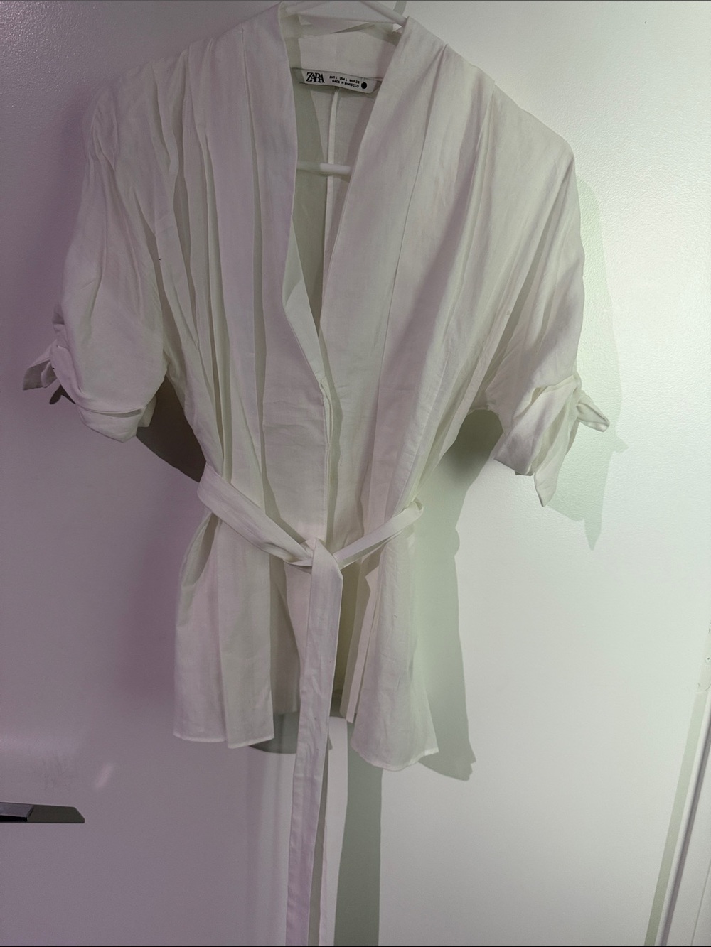 Zara White Wrap Tie-Front Button Down Top